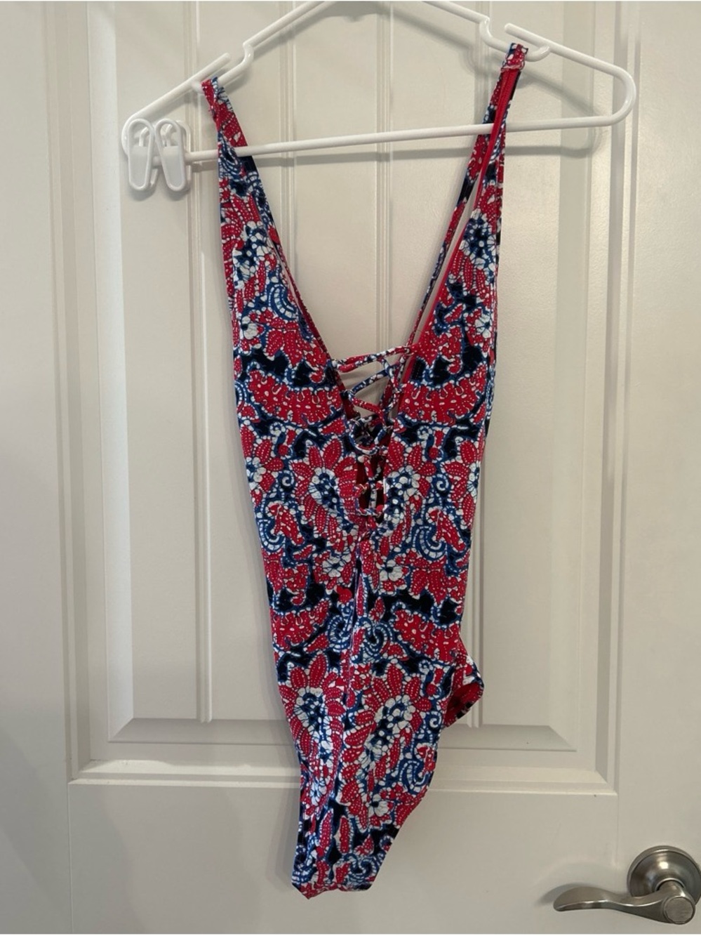 Michael Kors Red One-Piece Swimsuit with Paisley Trim